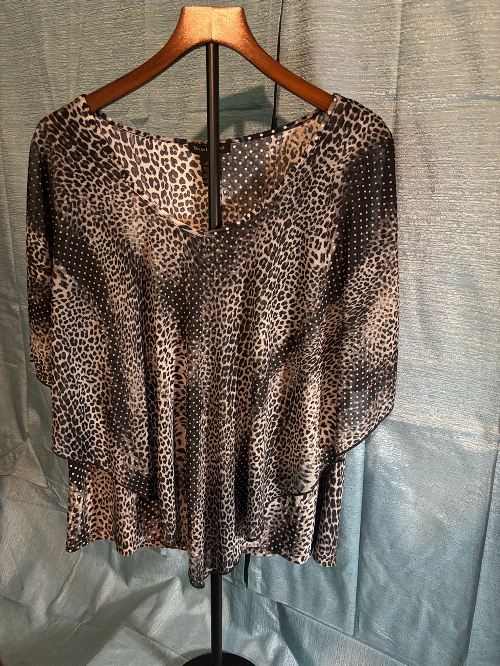 Susan Lawrence Leopard Print Dolman Tunic with Silver Studs - Black/Tan